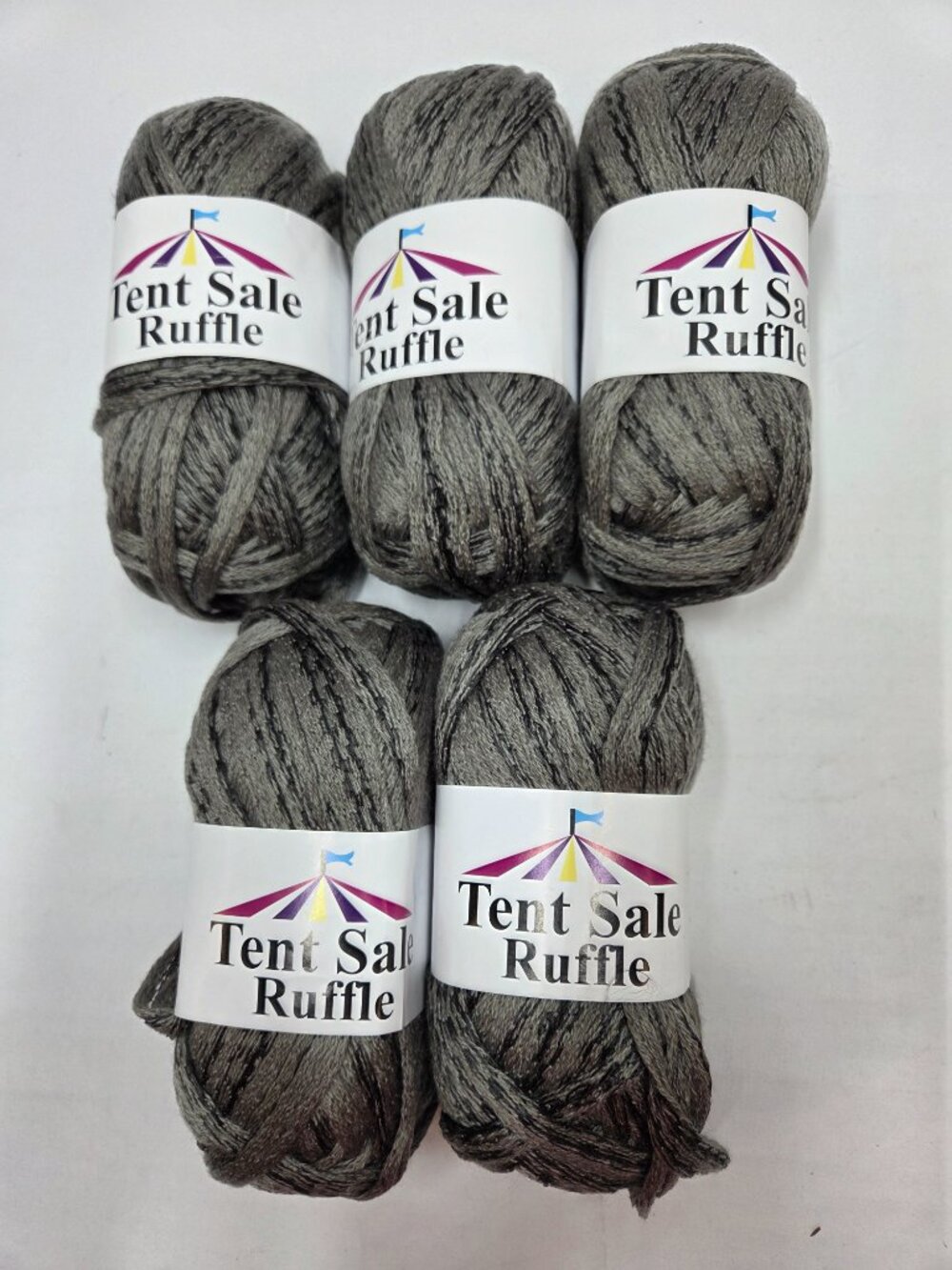 Tent Sale Ruffle Yarn Grey 5 Skeins 100 grams Each Promotional Yarn